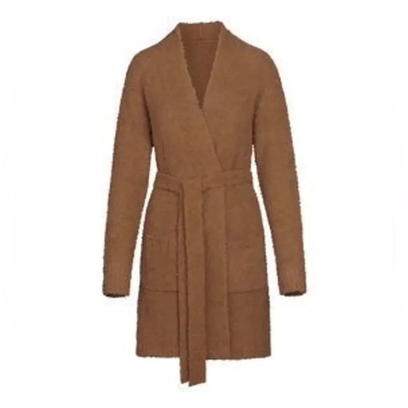 Skims Fit Cozy Knit Robe Tie Waist Long Sleeve Pockets Size 2X/3X Camel - Picture 1 of 4